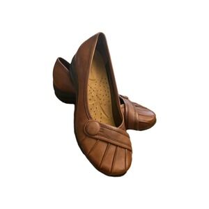 Hush Puppies Shoes Womens 7.5 M Sonnet Slip On Brown Leather Comfort Block Heels